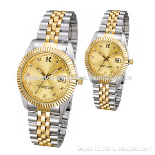 Stainless Steel Business Couple Watches with Original Japan Movement
